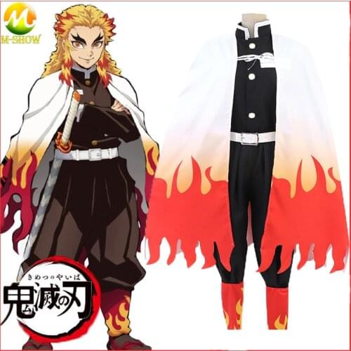 Demon Slayer the Movie Mugen Train Rengoku Kyoujurou Cosplay Costume Japanese Haori Kisatsu Kimono Uniforms for Kids and Adult