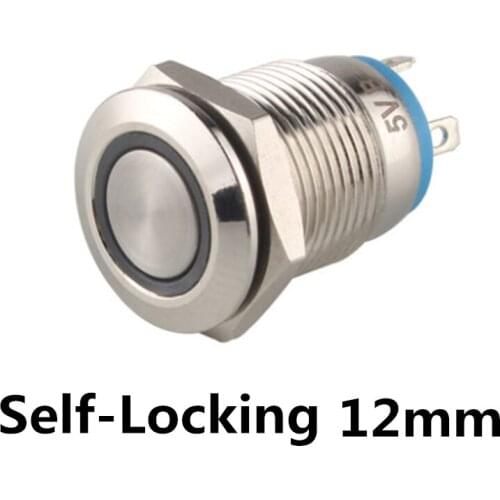10pcs 12mm Metal Push Button Switch Flat Head Ring LOGO 3-220V Self-locking Latching Waterproof Car Auto Eng