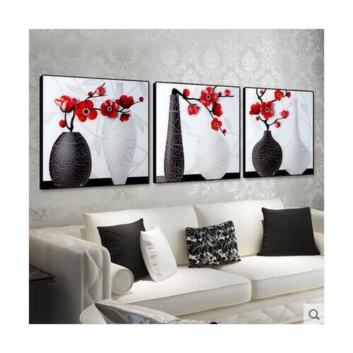 3 pieces of scenic 5d diy diamond embroidery needlework cross stitch kit sticker magic diamond painting Red orchid in a bottle