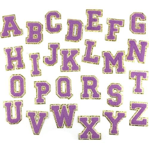 Purple Color Chenille Gritt Letters Patches Towel Embroidery Rainbow Letter Sewing Sticker I Love You Clothing DIY Accessory