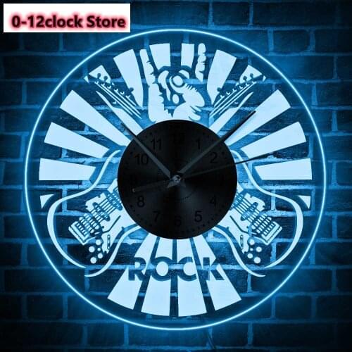 Double Guitars Wall Clock Musical Instrument Acrylic Silhouette Wall Art Handmade Gift For Musician Home Decorative