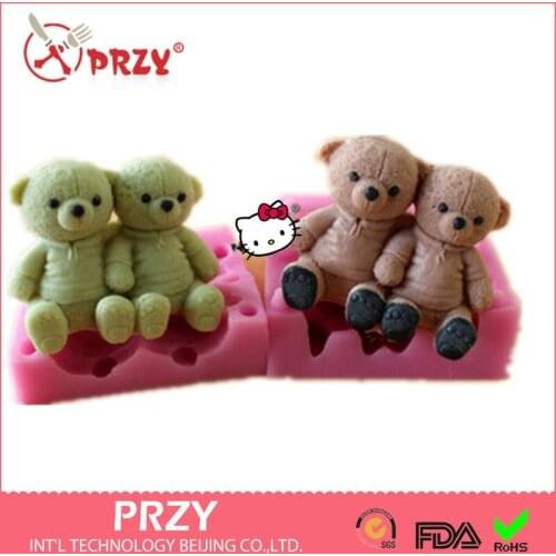 Silica Gel Valentines Day 3D Couple Bear Shaped Handmade Soap Mold Silicon Chocolate Mould from of Cake Silicone Rubber PRZY