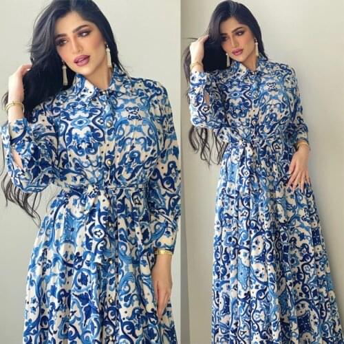 Loose Robe Casual Floral Muslim Abaya Dress Long Sleeve Belt Maxi Kaftan Dresses 2021 Winter Ladies Long Vestidos Plus Size