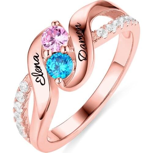 Uonney Dropshipping Personalized Birthstones Promise Ring Silver Rose Gold Color For Love Double Valentines Day Gift Jewelry