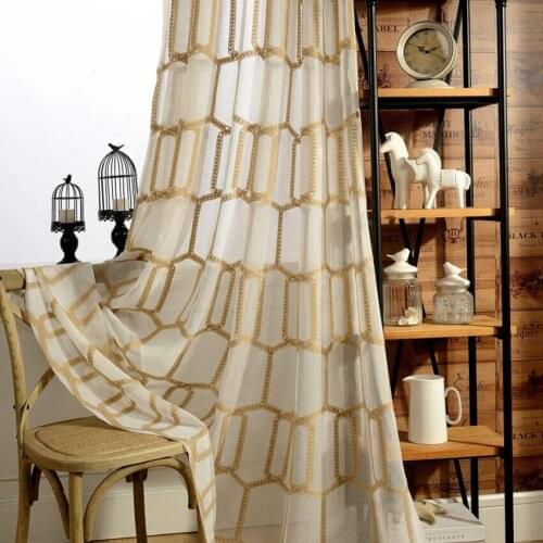 Custom curtain Nordic Simplicity modern embroidered cotton white gold bedroom livingroom window blackout curtain tulle M1060