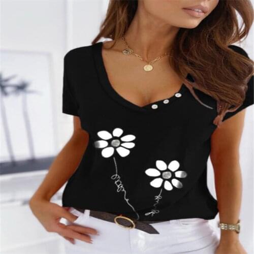 Women Summer 2021 Tshirt Casual Short Sleeve Tops Tees Ladies Plus Size V-Neck Shirt Tops Fashion Black Pullover Drop Shipping