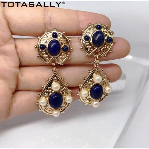 TOTASALLY Women Statement Earrings Ethnic Imitation Pearl Drop Earrings Ladies Natural Stone Cocktail Earrings dropship
