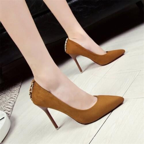 Womens shoes new shallow mouth suede Korean version of rhinestone stiletto solid color princess sandals high heels