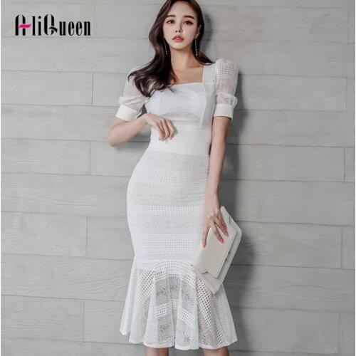 Women White Lace Two Pieces Set Summer 2019 Female Square Neck Short Sleeve Crop Top + High Waist Ruffles Skirt Party Work Suits