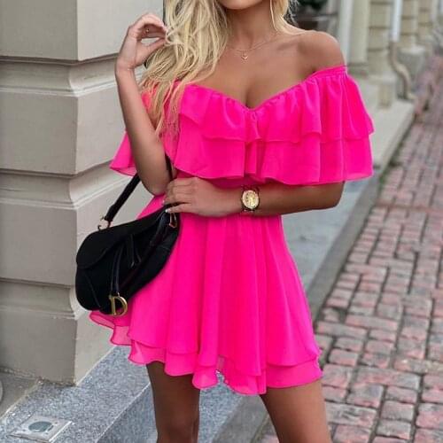 Open Shoulder Dress Elegant Ruched Short Ruffle Dress Patchwork Women V Neck Sukienka Sexy A Line Bodycon Dresses 2021 Party Xl