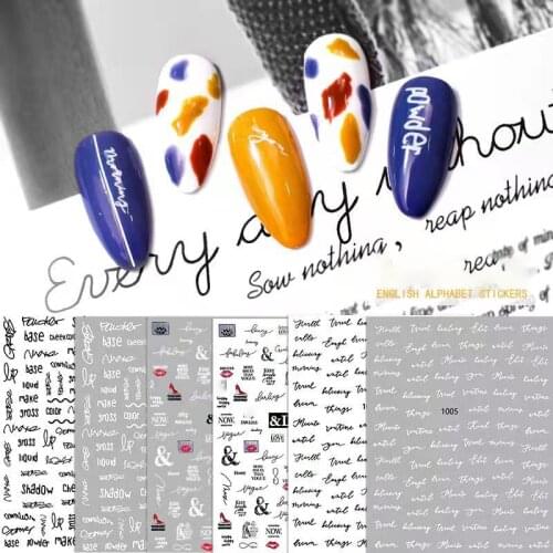 1Sheet Nail Waterproof Sticker-Letters&Numbers Art Latin Roman English Alphabet Letter 3D Self-Adhesive Tips Nail Art Decals H