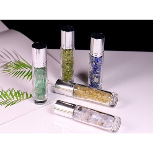 Mineraali 1pc Essential Oil Roller Ball Bottle Natural Crystal Rose Aventurine Quartz Gemstone Perfume Aromatherapy Healing Gift