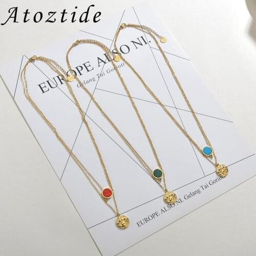 Atoztide Personality Double layer Evil Devil Eye Pendant Necklace Multicolor Stianless Steel Gold Charms for Women Jewelry Gifts