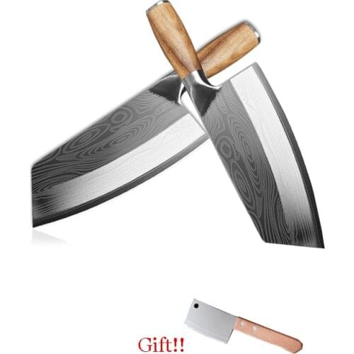 Damascus Laser Pattern Kitchen Knife Meat Cleaver Chopping Slicing Vegetables Cutter Cooking Chef Knife