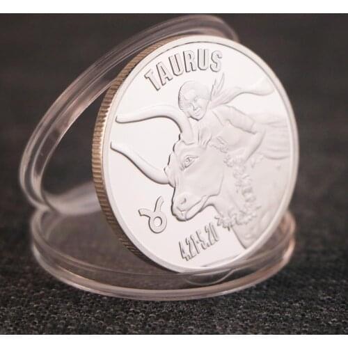 Twelve Constellation Zodiac Silver Commemorative Coins Taurus Lucky Love Elizabeth II Medals Euro Astrology Souvenir Gifts