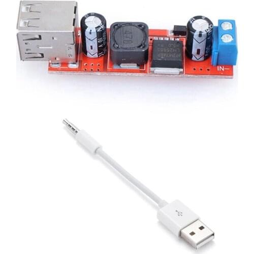 Dual USB 9V/12V/24V/36V to 5V Converter DC-DC 3A Step Down Power Module with Suitable for Ipod SHUFFLE Data Cable