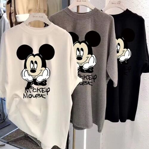 Disney Synthetic Material Summer Girl T Shirt Tops Luxury Designer Tshirt Mickey Mouse Cartoon Print Women T-Shirt