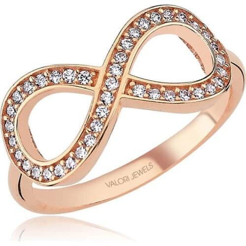 Valori Jewels Infinity, Zirconia White Gemstone, Rose Gold Plated, Sterling Silver Ring