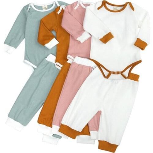 Spring Autumn Infant Baby Boys Girls Pure Color Long Sleeve Rompers + Pants Clothing Sets Kids Boy Girl Clothes Suits