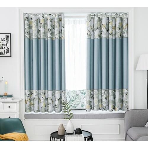 New Blue Leaf Printed Short Curtains For Children Room European Style Window Drapes for Living Room Kids Bedroom