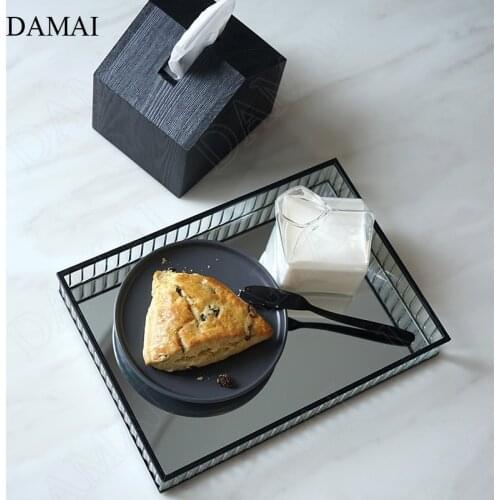 Creative Stripe Glass Mirror Trays Decorative Nordic Modern Golden Stroke Serving Tray Afternoon Tea Food Plates Home Decoration