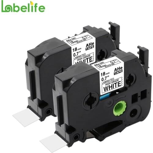 Labelife 2 Pack 18mm HGe-241 High Grade Tape Black on White Compatible for Brother Printer HGe Tape HG Tape HGe241 HG-241 HG241