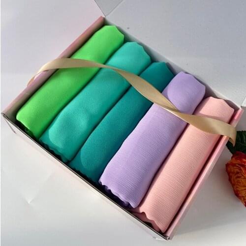 Summer Color Womens Plain Crepe HIjabs Chiffon Scarf Soft Shawls Muslim Crinkle Wraps Headband Customize Gift Box Foulard