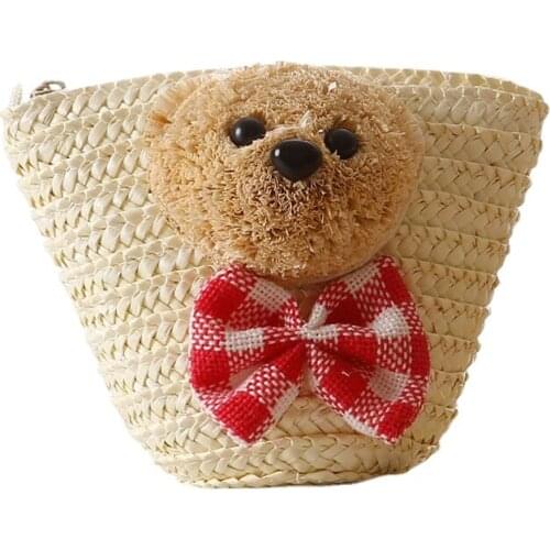 Cute Summer Straw Bags for Women and Girls Rattan Dog Animals Print HandBags Key Wallets Coin Card Purses Crossbody 2021