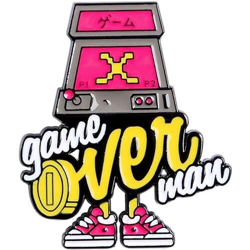 Fashion Retro Street Game Machine Metal Enamel Brooch Game Over Man Game Badge Pin Unique Trendy Costume Backpack Jewelry Gift