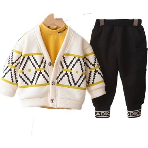 Fashion Spring Autumn Children Thicken Leisure Clothes Suit Kids Boys Girls Jacket T-Shirt Pants 3Pcs/sets Toddler Sportswear