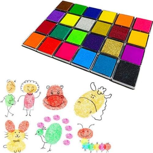 24 Colors Washable Fingerpaint Ink Pad Stamps Partner for Children Kids Toddlers DIY Crafts Painting Office Accounting supplies