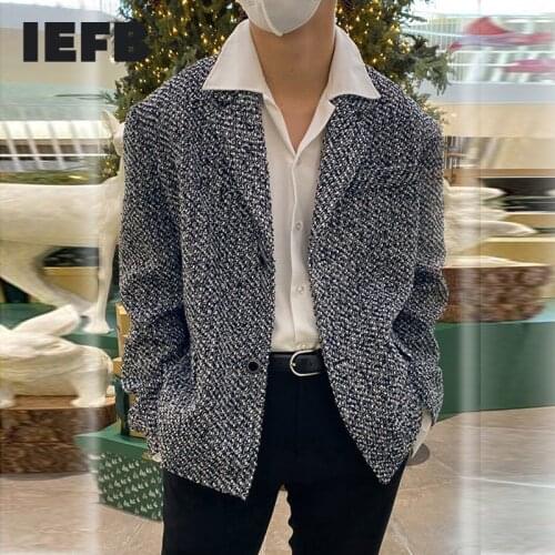 IEFB Mens Korean Casual Suit Jacket 2021 Autumn New Black White Mix Single Breasted Loose Pockets Exquisite Blazers Ins Trend