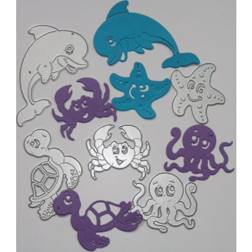 Metal Cutting Dies Marine Life Dolphin Crab Octopus Tortoise Stencil for Handmade Paper Card Making Scrapbooking