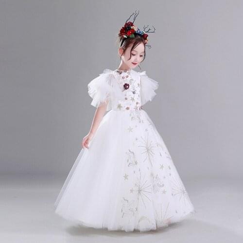 2019 New Flower Girl Party Romantic Wedding Tail Dress Girls Birthday Party Graduation Party First Eucharist Dress