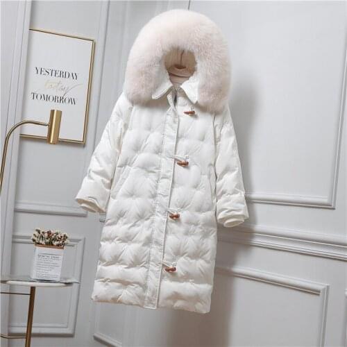 2020 New Winter Thick Fox Fur Collar Long Down Jacket White Winter Hooded White duck Down Coat Windproof Warm Parka Snow Outwear