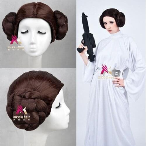 New Star Wars Princess Leia Organa Solo Wig Short Brown Cosplay Hair With Two Buns cosplay costume +wig cap
