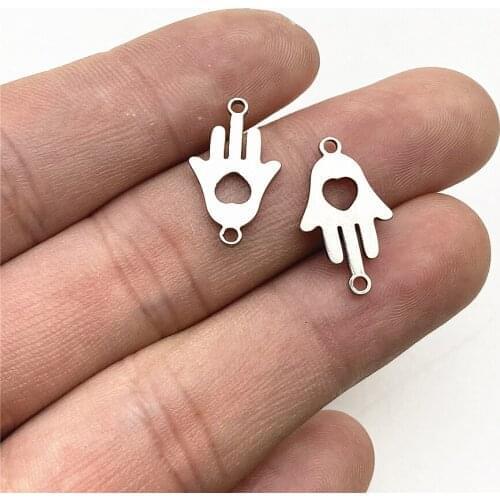 Love Hand Charm 10pcs Peach Heart Hand pendant Stainless steel Bracelet Connect Use Necklace Lucky Connectors Diy Jewelry Making