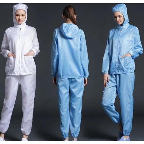 Unisex Dustproof Workshop Split Clean Clothes Anti-static Tops Pants Overalls Hooded Work Uniforms Waterproof