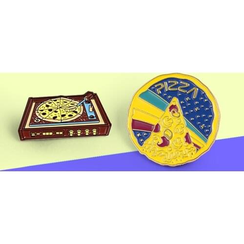 Rainbow pizza DJ Disc Player Pizza Vinyl Enamel Pins Record Player Tape Turntable Record Lapel Badge Brooch Pin For Friends Gift