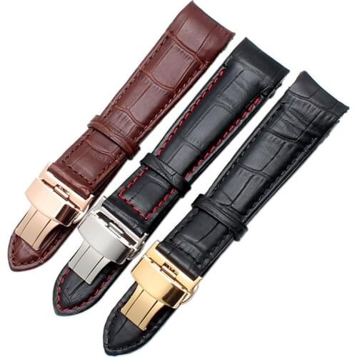 Curved end mens watchband straps for BL9002-37 05A BT0001-12E 01A brand watch genuine leather with butterfly buckle 20 21 22mm