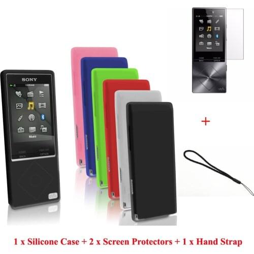 Rubber Gel Silicone Cover Case Back Skin Case For Sony Walkman NWZ A15 A17 A25 A27 with Protector Film and Hand Strap