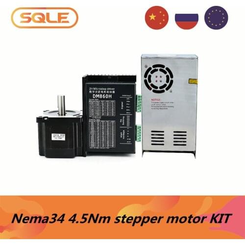 Nema34 open loop stepper motor 86HS78-4004A14 4.5Nm 5.5A with 14mm shaft & DM860H Microstep driver & 400W60V6.7A power supply