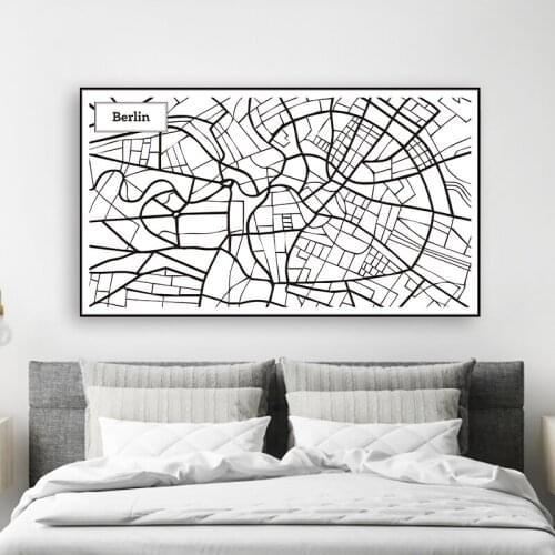 Nordic Retro Simple Stylish Black White City Map Canvas painting Prints Poster Wall Art Picture living Room Bedroom Home Decor