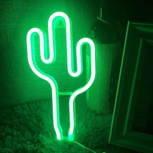 Cactus Shaped Neon Signs USB/Battery Powered Always on Acrylic Wall Decor Decorative Atmosphere LED Night Lights PAK5
