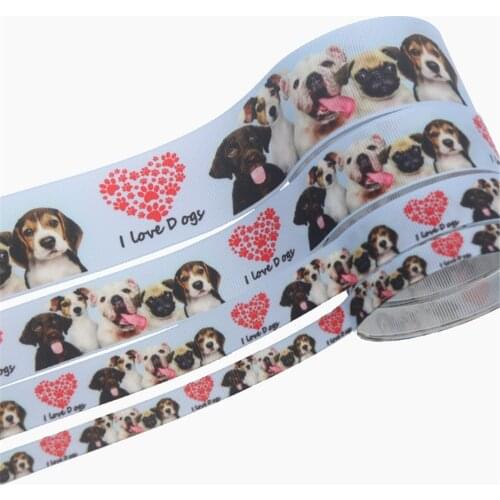 DHK 4 sizes options 5yards love dog Printed Grosgrain Ribbon Accessory Hairbow Headwear Decoration DIY Wholesale C1843