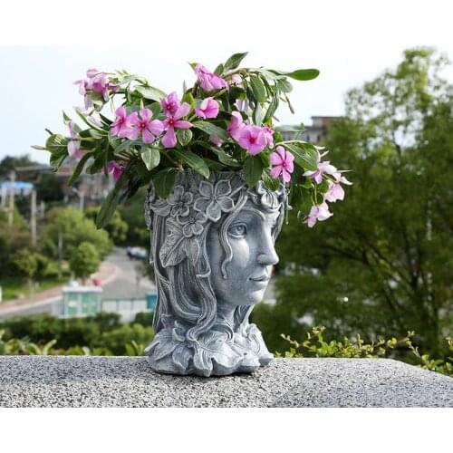 1Pc Portrait Human Head Vase Resin Flowerpot Girl Face Planter With Hole Home Plant Pot Crafts Desktop Ornament Home Decor