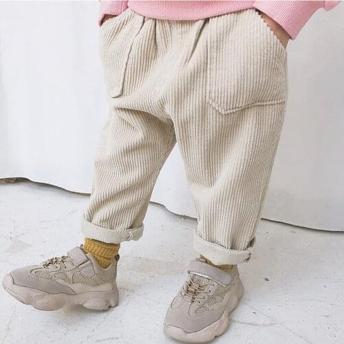 2021 Spring Kids Trousers Corduroy Boys Pants Solid Harem Pants Children Clothing Girls Warm Pants