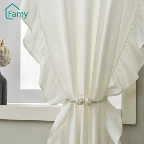 Modern Ruffle Curtain Cotton Linen Fabrics Window Living Room Curtains for Bedroom Curtain Made Finished Drape Cotinas De Sala