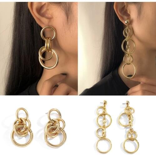 Punk Growing Circle Link Chain Earrings Womens Hip Hop Punk Earrings Large Drop Earrings 2021 Jewelry Gift Wholesale