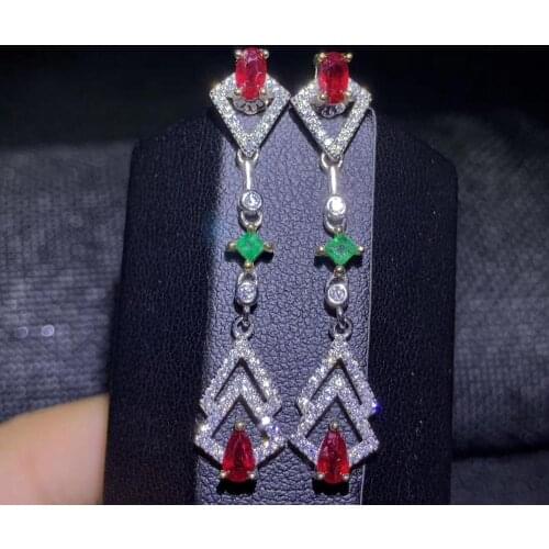Elegant red ruby green emerald stud earrings for women silver fine jewelry real natural gem 925 sterling silver girlfriend gift
